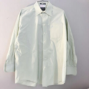 Nautica Mens Button Down Shirt 17 32/33 Vintage Oxford Yellow Green Cotton